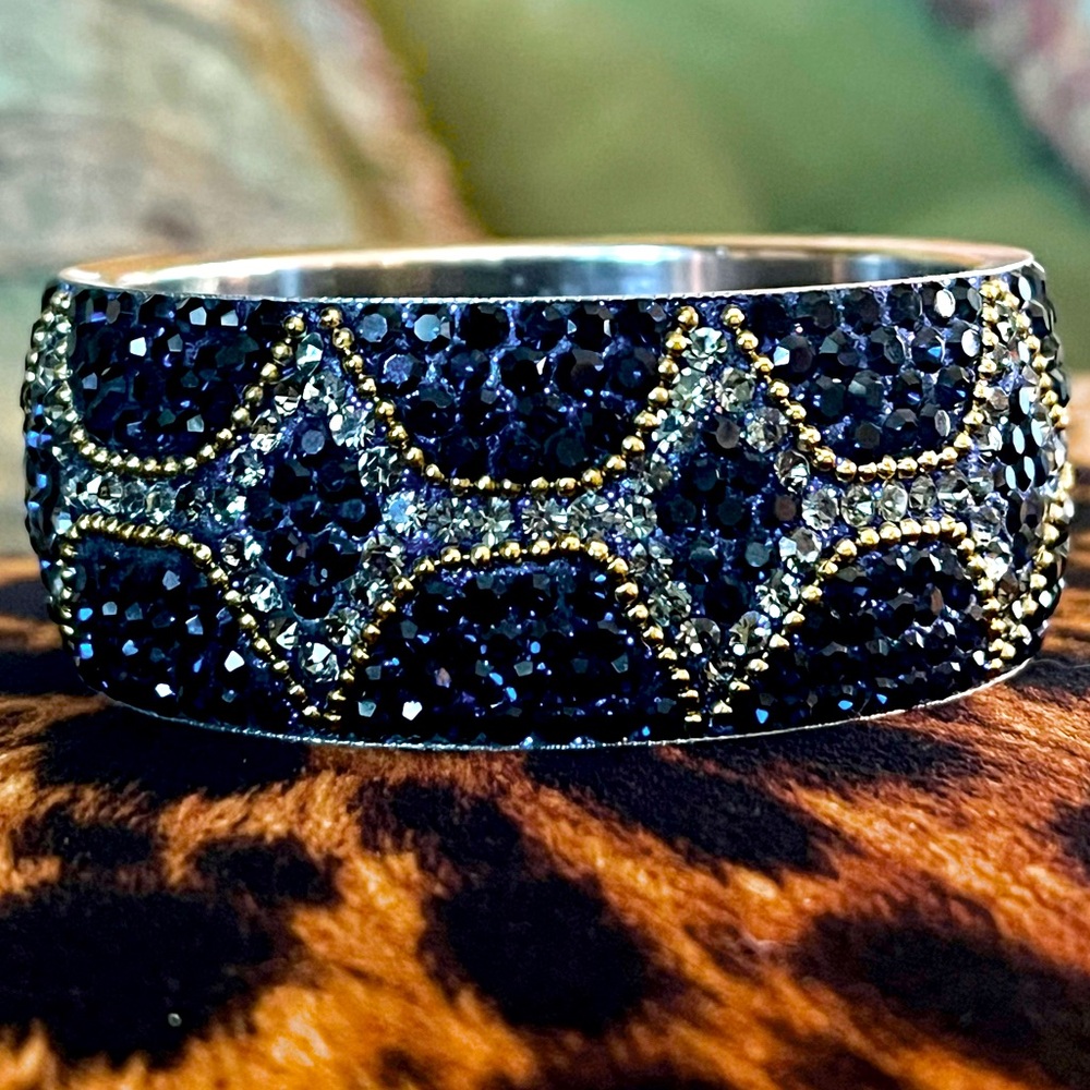 Swarovski crystal design cuff bracelet - blue, gold, and white - super sparkly